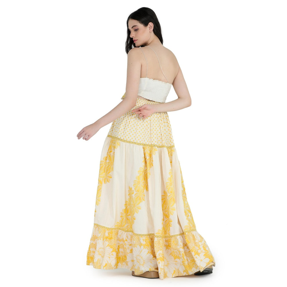 Pinnacle By Shruti Sancheti Bone Floral Printed Skirt with Floral Embroidered Top (Set of 2)