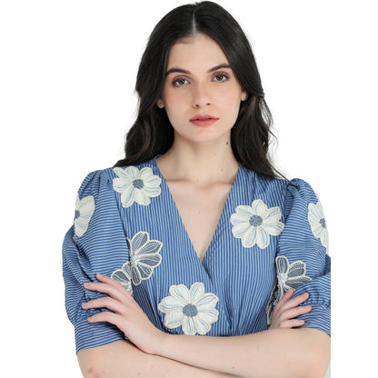 Pinnacle By Shruti Sancheti Blue Printed and Embroidered Peplum Top with Palazzo (Set of 2)