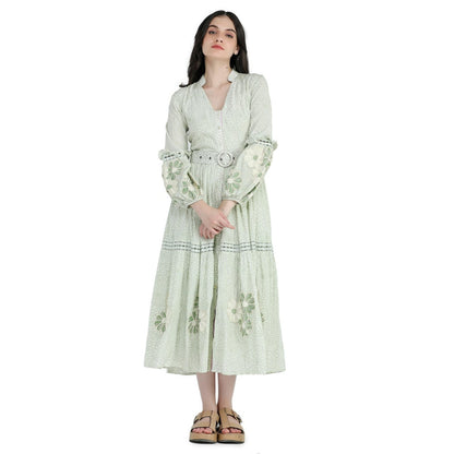 Pinnacle By Shruti Sancheti Mint Green Printed and Embroidered Dress with Belt (Set of 2)