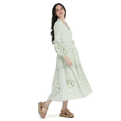 Pinnacle By Shruti Sancheti Mint Green Printed and Embroidered Dress with Belt (Set of 2)