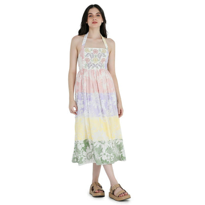 Pinnacle By Shruti Sancheti White Halter Neck Printed and Embroidered Midi Dress