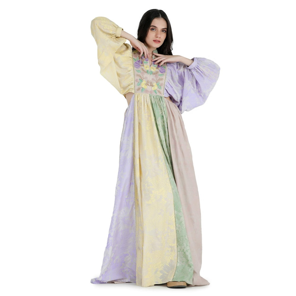 Pinnacle By Shruti Sancheti Colorblock Mul Floral Printed and Embroidered Maxi Dress