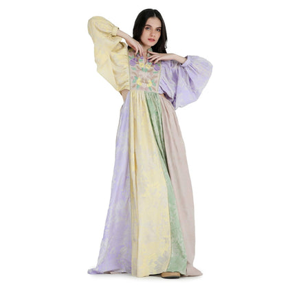 Pinnacle By Shruti Sancheti Colorblock Mul Floral Printed and Embroidered Maxi Dress