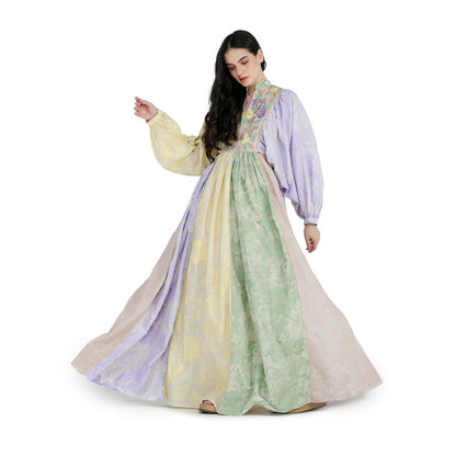 Pinnacle By Shruti Sancheti Colorblock Mul Floral Printed and Embroidered Maxi Dress