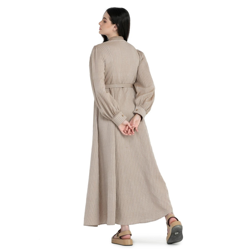 Pinnacle By Shruti Sancheti Beige Khadi Embroidered Shirt Dress with Sash Belt (Set of 2)