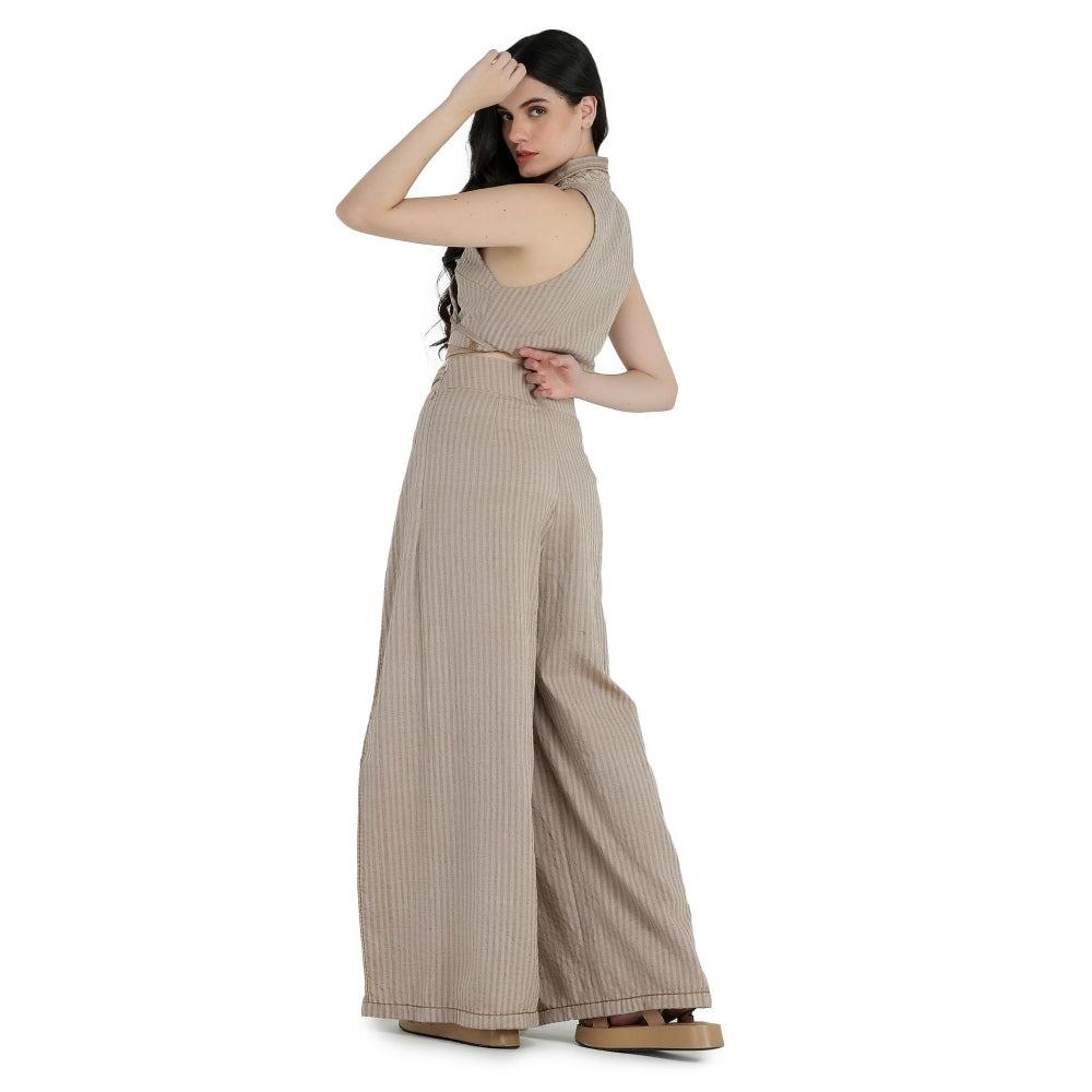 Pinnacle By Shruti Sancheti Beige Khadi and Jacket with Top, Slit Pant (Set of 3)