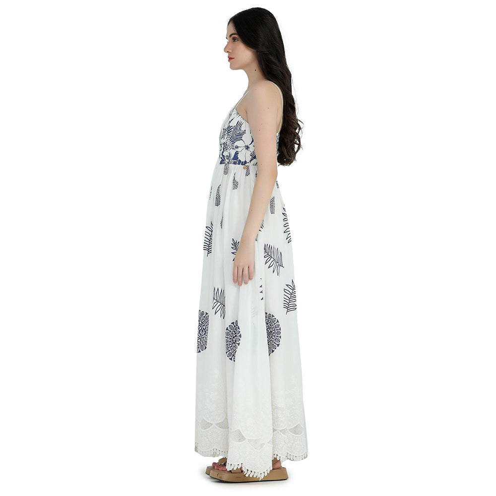Pinnacle By Shruti Sancheti White Schiffli Block Printed Dress