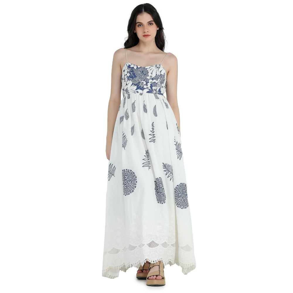 Pinnacle By Shruti Sancheti White Schiffli Block Printed Dress