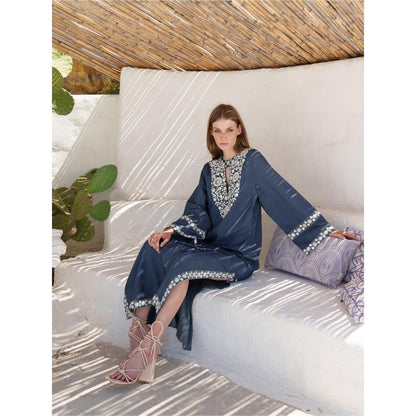 Pinnacle By Shruti Sancheti Blue Chambray Embroidered Kaftan