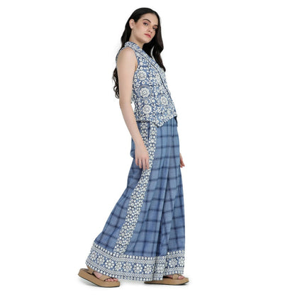 Pinnacle By Shruti Sancheti Blue Checks Embroidered Waist Coat