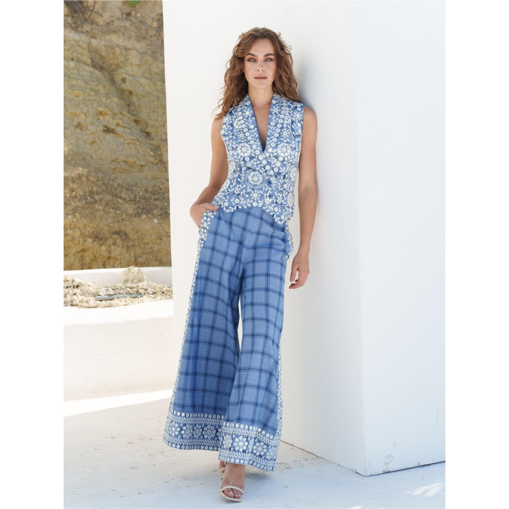 Pinnacle By Shruti Sancheti Blue Checks Embroidered Palazzo