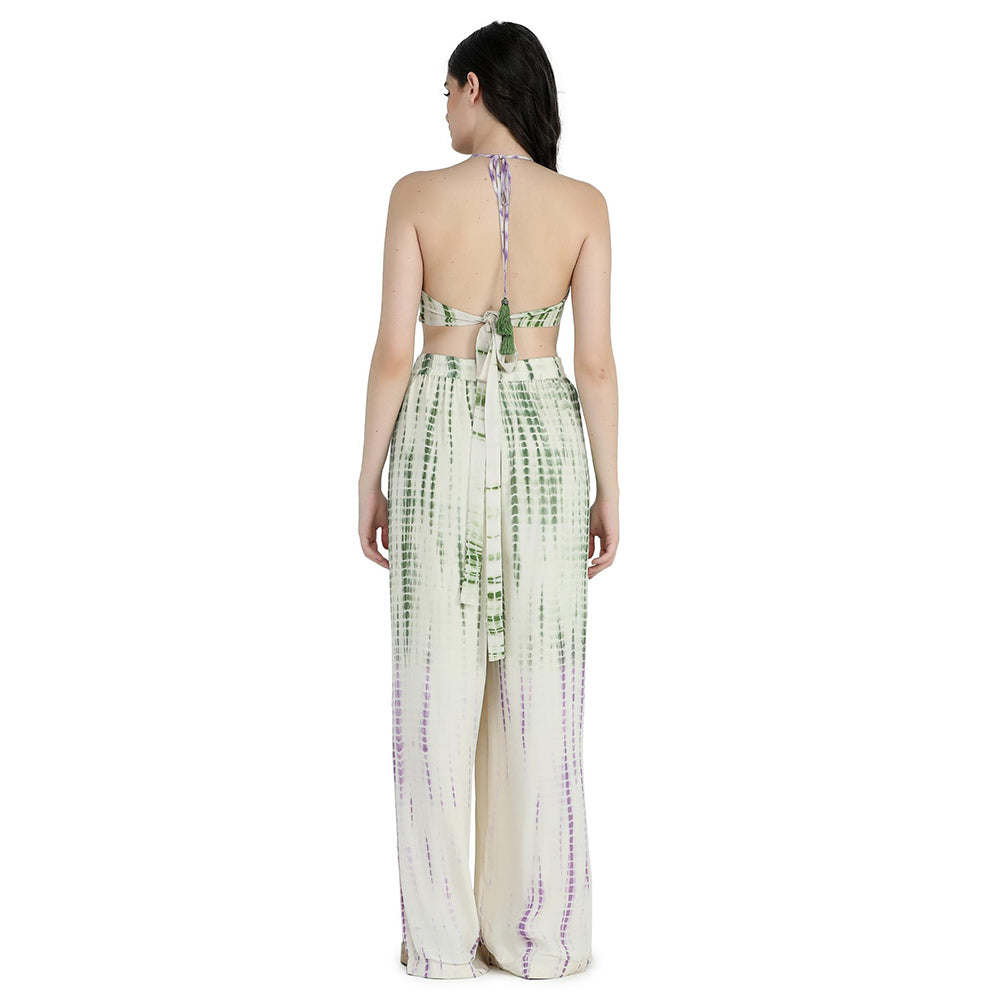 Pinnacle By Shruti Sancheti Bone Crepe Tie and Dye Kimono Throw with Bustier and Pant