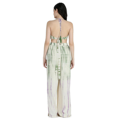 Pinnacle By Shruti Sancheti Bone Crepe Tie and Dye Kimono Throw with Bustier and Pant