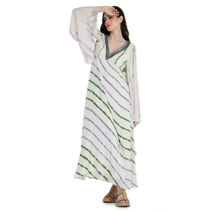 Pinnacle By Shruti Sancheti Bone Crepe Tie and Dye Kimono Style Kaftan