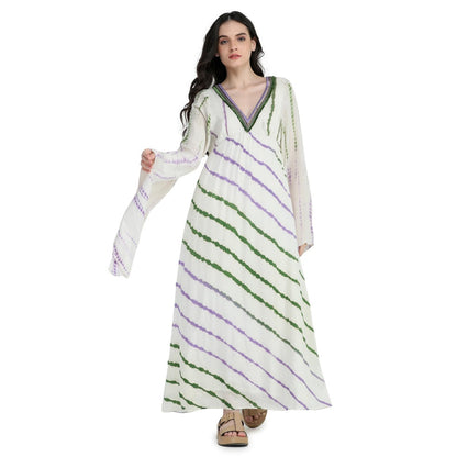 Pinnacle By Shruti Sancheti Bone Crepe Tie and Dye Kimono Style Kaftan