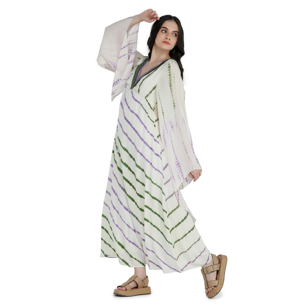 Pinnacle By Shruti Sancheti Bone Crepe Tie and Dye Kimono Style Kaftan