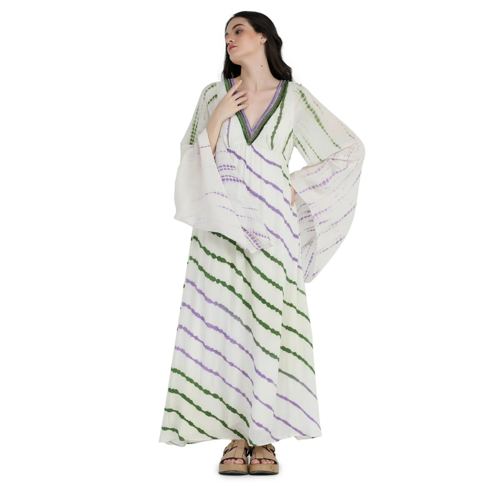 Pinnacle By Shruti Sancheti Bone Crepe Tie and Dye Kimono Style Kaftan
