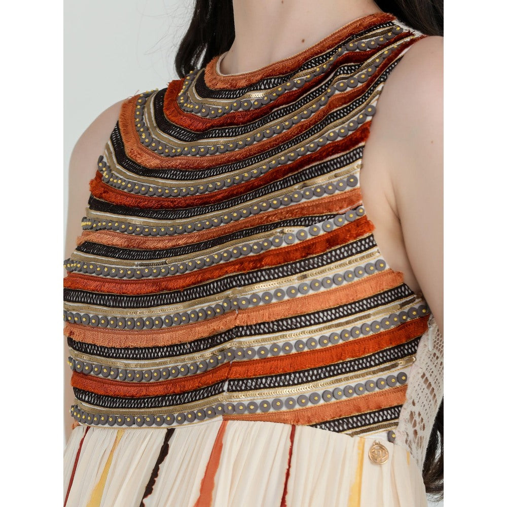 Pinnacle By Shruti Sancheti Bone Crepe Tie and Dye Embroidered Maxi Dress