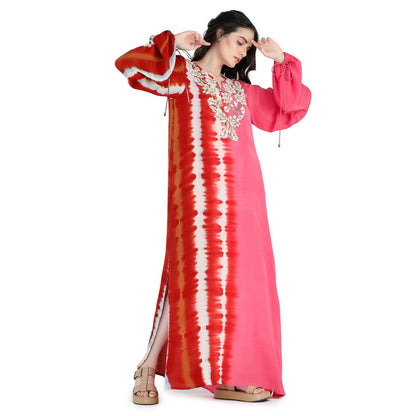 Pinnacle By Shruti Sancheti Margengta Tie and Dye Embroidery Kaftan Maxi Dress