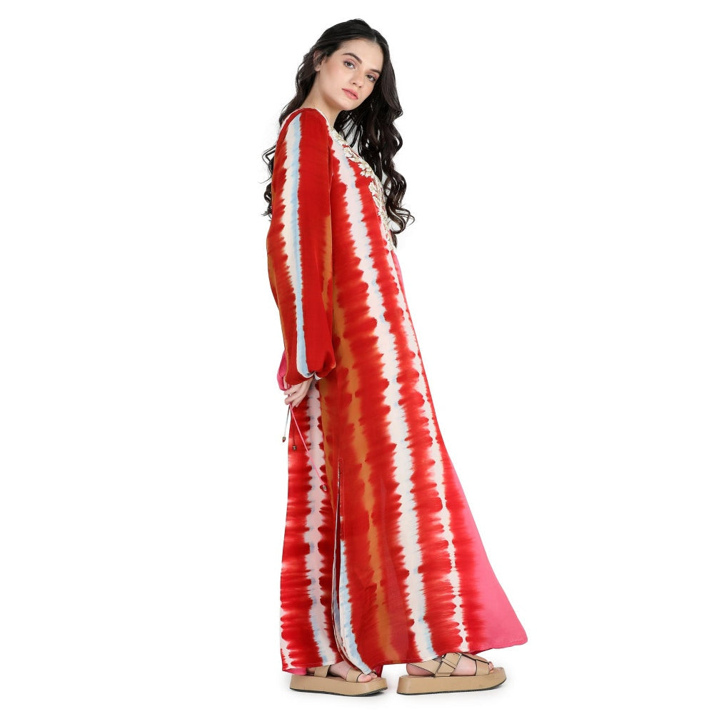 Pinnacle By Shruti Sancheti Margengta Tie and Dye Embroidery Kaftan Maxi Dress
