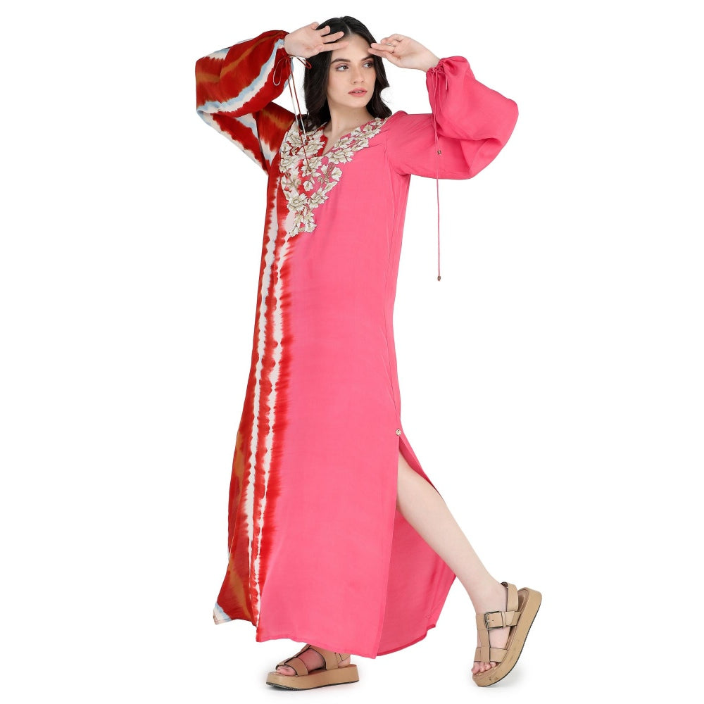 Pinnacle By Shruti Sancheti Margengta Tie and Dye Embroidery Kaftan Maxi Dress