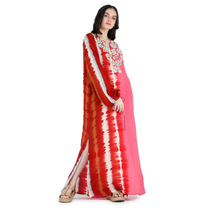 Pinnacle By Shruti Sancheti Margengta Tie and Dye Embroidery Kaftan Maxi Dress