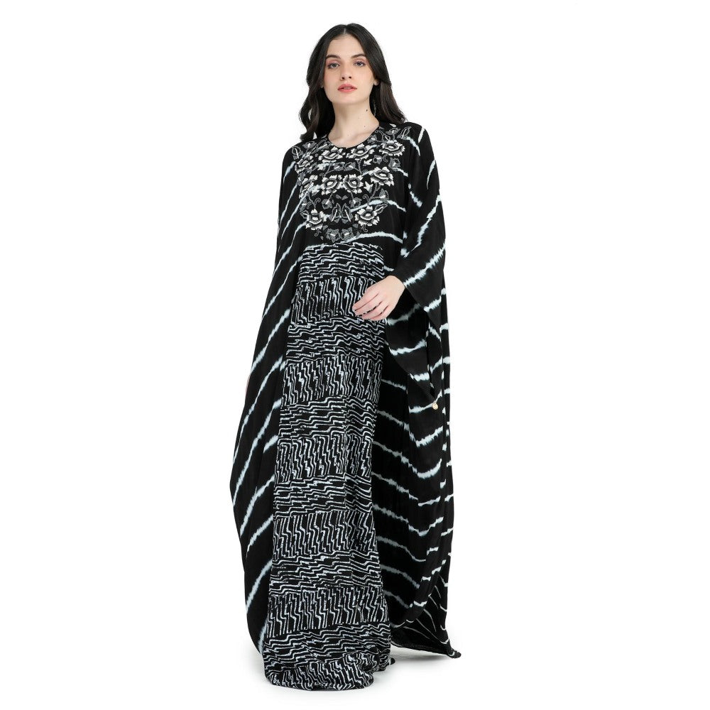 Pinnacle By Shruti Sancheti Black Tie and Dye Embroidered Kaftan Dress