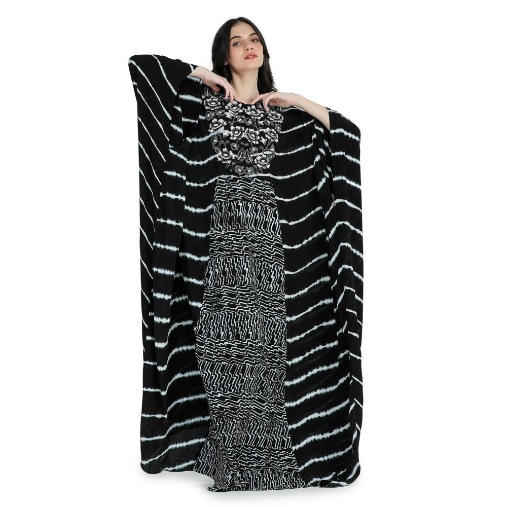 Pinnacle By Shruti Sancheti Black Tie and Dye Embroidered Kaftan Dress