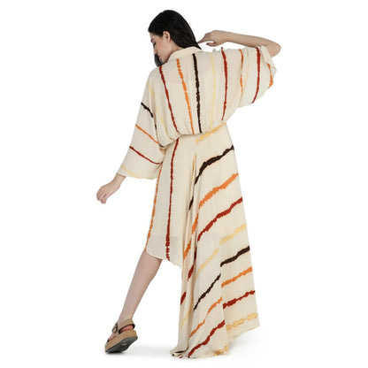 Pinnacle By Shruti Sancheti Bone Tie And Dye Asymmetrical Kimono Dress
