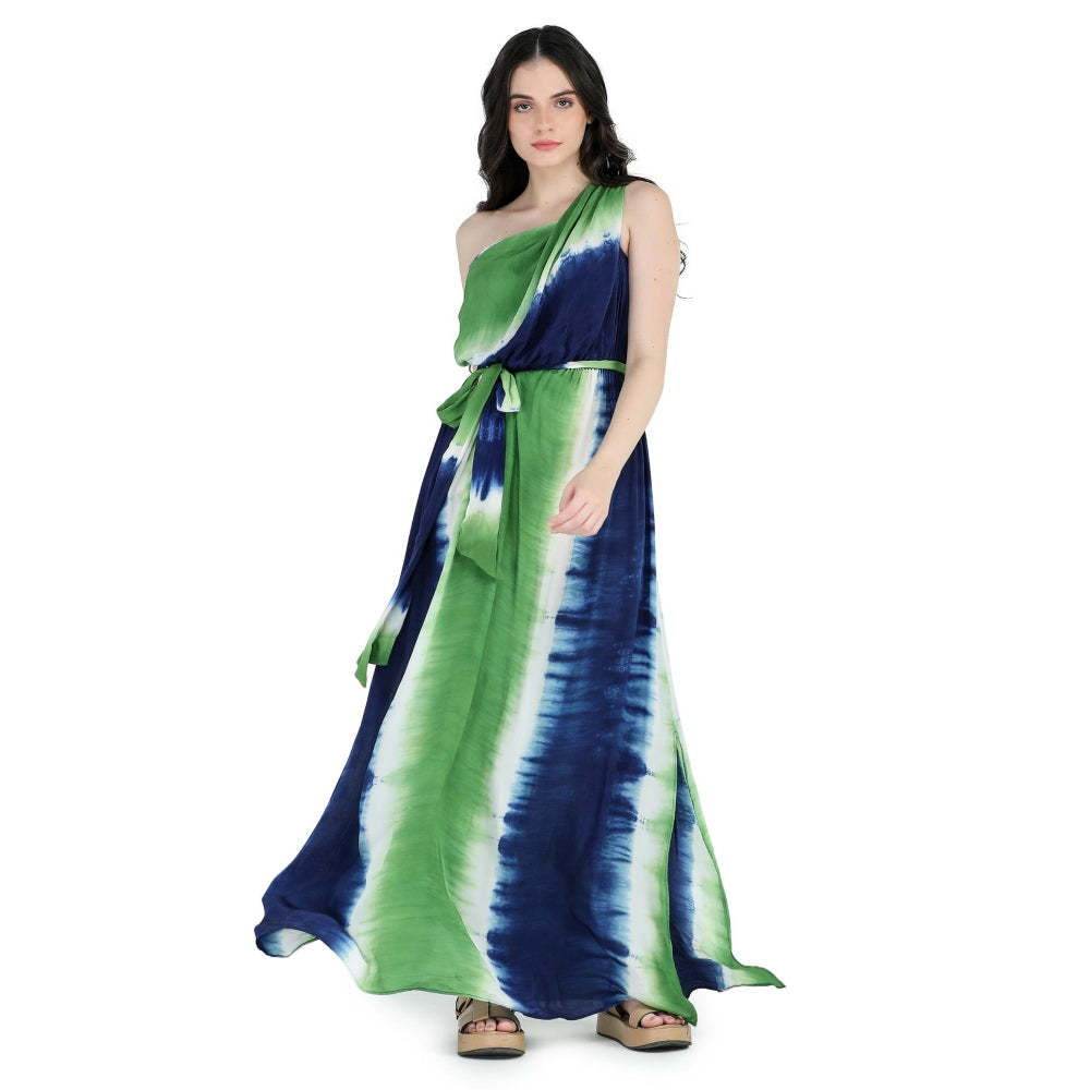 Pinnacle By Shruti Sancheti Multi-Color Crepe One Shoulder Slit Maxi Dress (Set of 2)