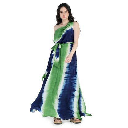 Pinnacle By Shruti Sancheti Multi-Color Crepe One Shoulder Slit Maxi Dress (Set of 2)