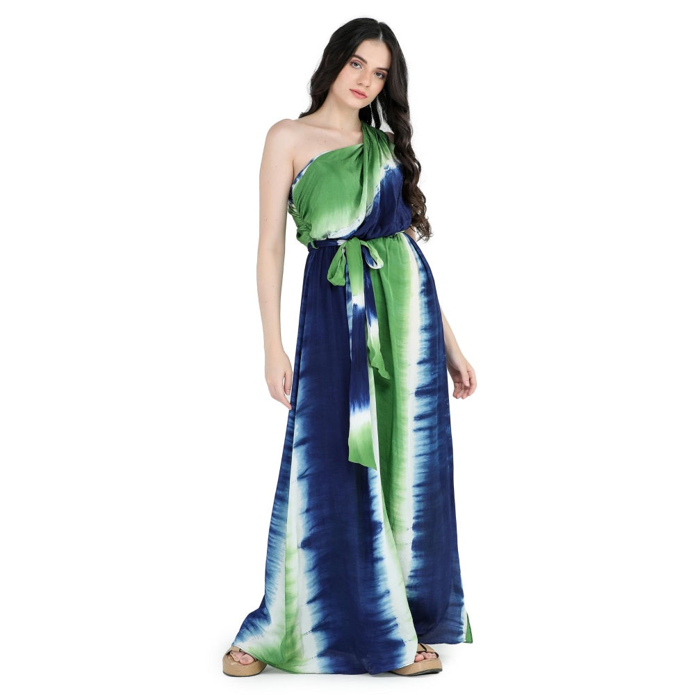 Pinnacle By Shruti Sancheti Multi-Color Crepe One Shoulder Slit Maxi Dress (Set of 2)