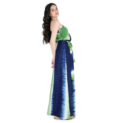 Pinnacle By Shruti Sancheti Multi-Color Crepe One Shoulder Slit Maxi Dress (Set of 2)
