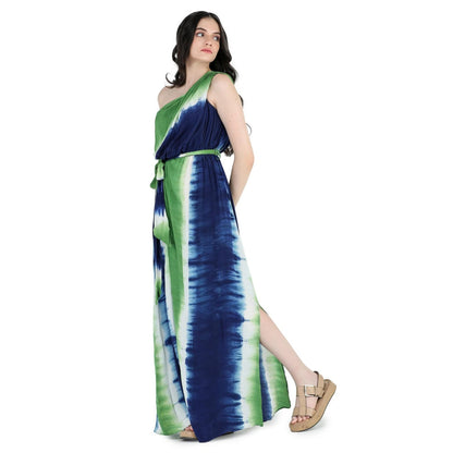 Pinnacle By Shruti Sancheti Multi-Color Crepe One Shoulder Slit Maxi Dress (Set of 2)