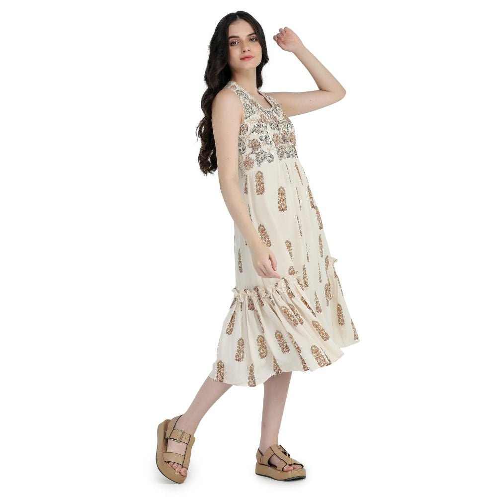 Pinnacle By Shruti Sancheti Bone Crepe Tie & Dye Embroidered Short Dress