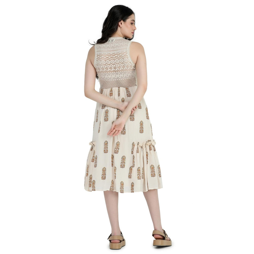 Pinnacle By Shruti Sancheti Bone Crepe Tie & Dye Embroidered Short Dress