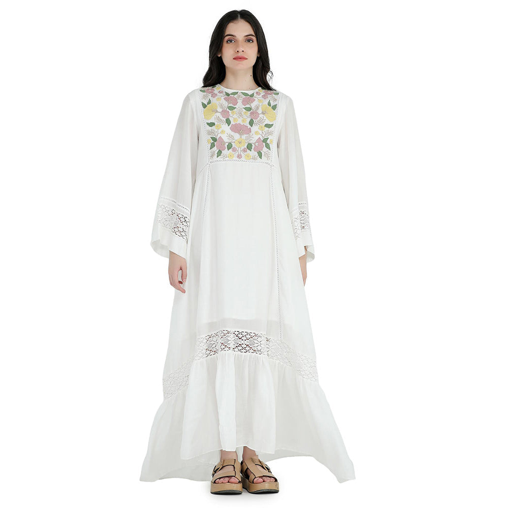 Pinnacle By Shruti Sancheti White High Low Embroidered Midi Dress