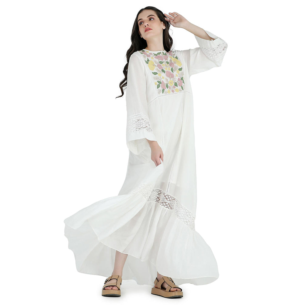 Pinnacle By Shruti Sancheti White High Low Embroidered Midi Dress