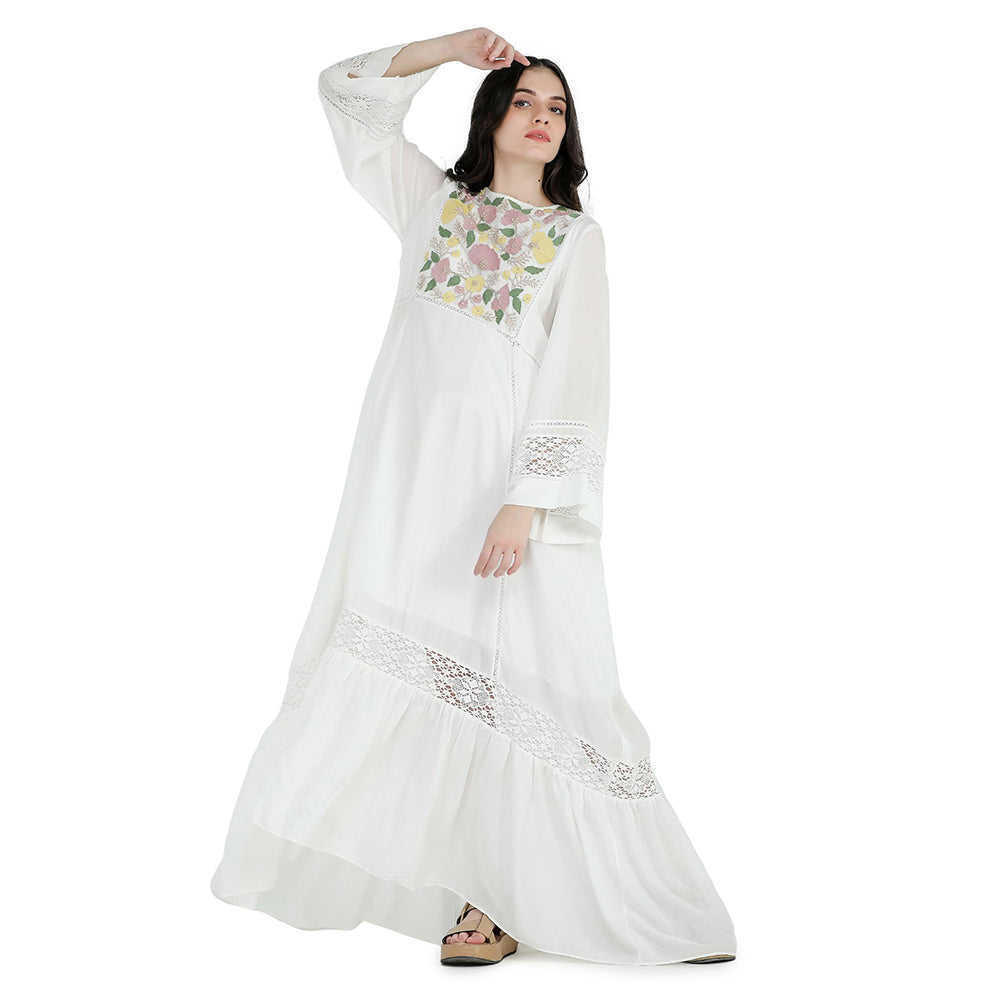 Pinnacle By Shruti Sancheti White High Low Embroidered Midi Dress