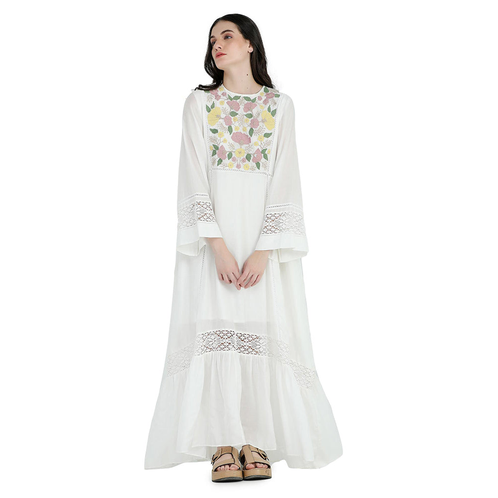 Pinnacle By Shruti Sancheti White High Low Embroidered Midi Dress