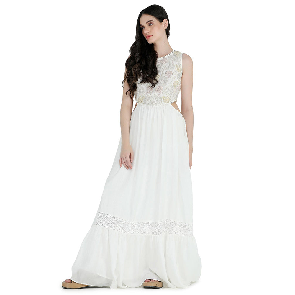 Pinnacle By Shruti Sancheti Bone Embroidered Cutout Maxi Dress