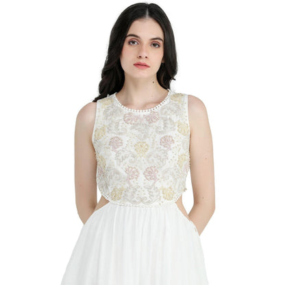 Pinnacle By Shruti Sancheti Bone Embroidered Cutout Maxi Dress