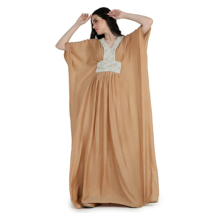 Pinnacle By Shruti Sancheti Almond Mul Pearl Kaftan Dress