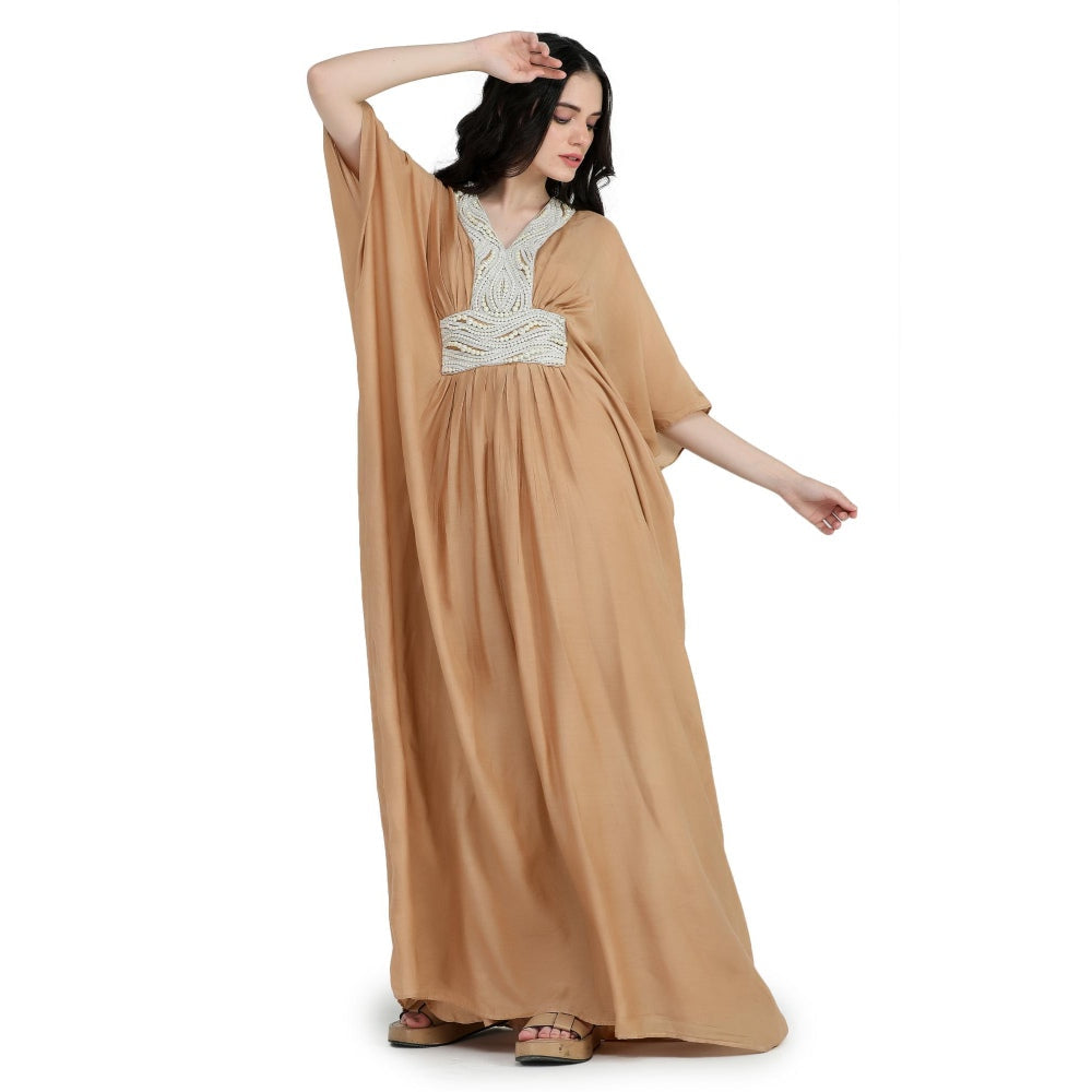 Pinnacle By Shruti Sancheti Almond Mul Pearl Kaftan Dress
