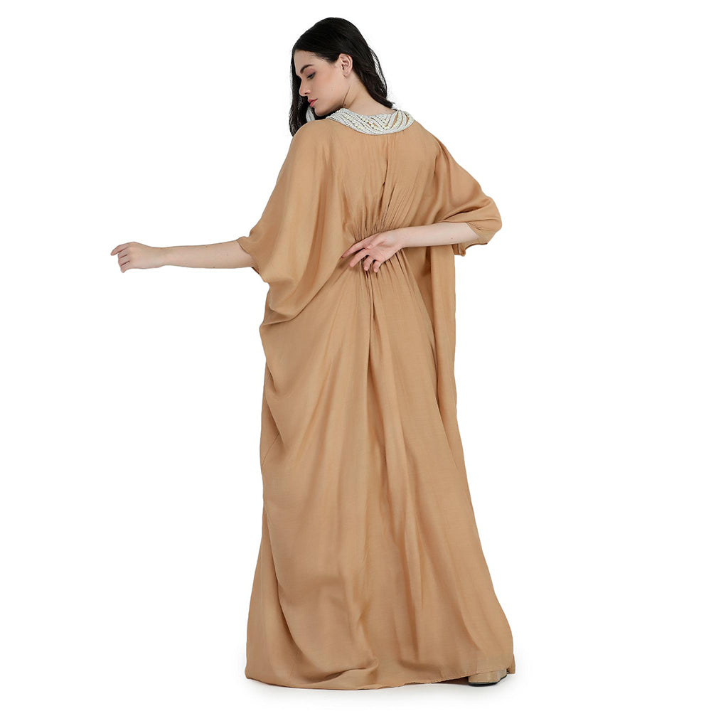 Pinnacle By Shruti Sancheti Almond Mul Pearl Kaftan Dress