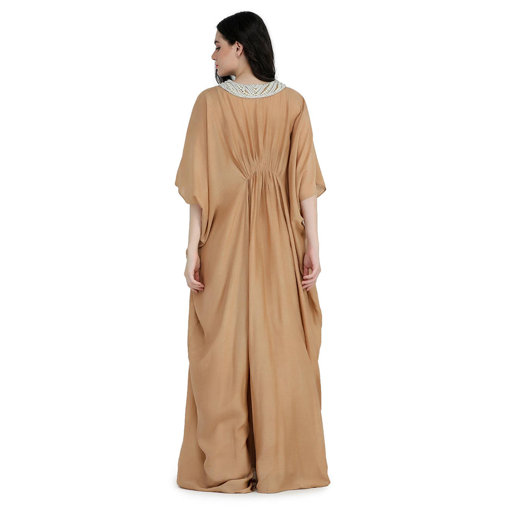 Pinnacle By Shruti Sancheti Almond Mul Pearl Kaftan Dress