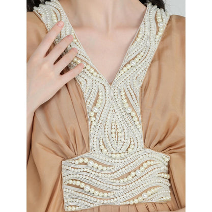 Pinnacle By Shruti Sancheti Almond Mul Pearl Kaftan Dress