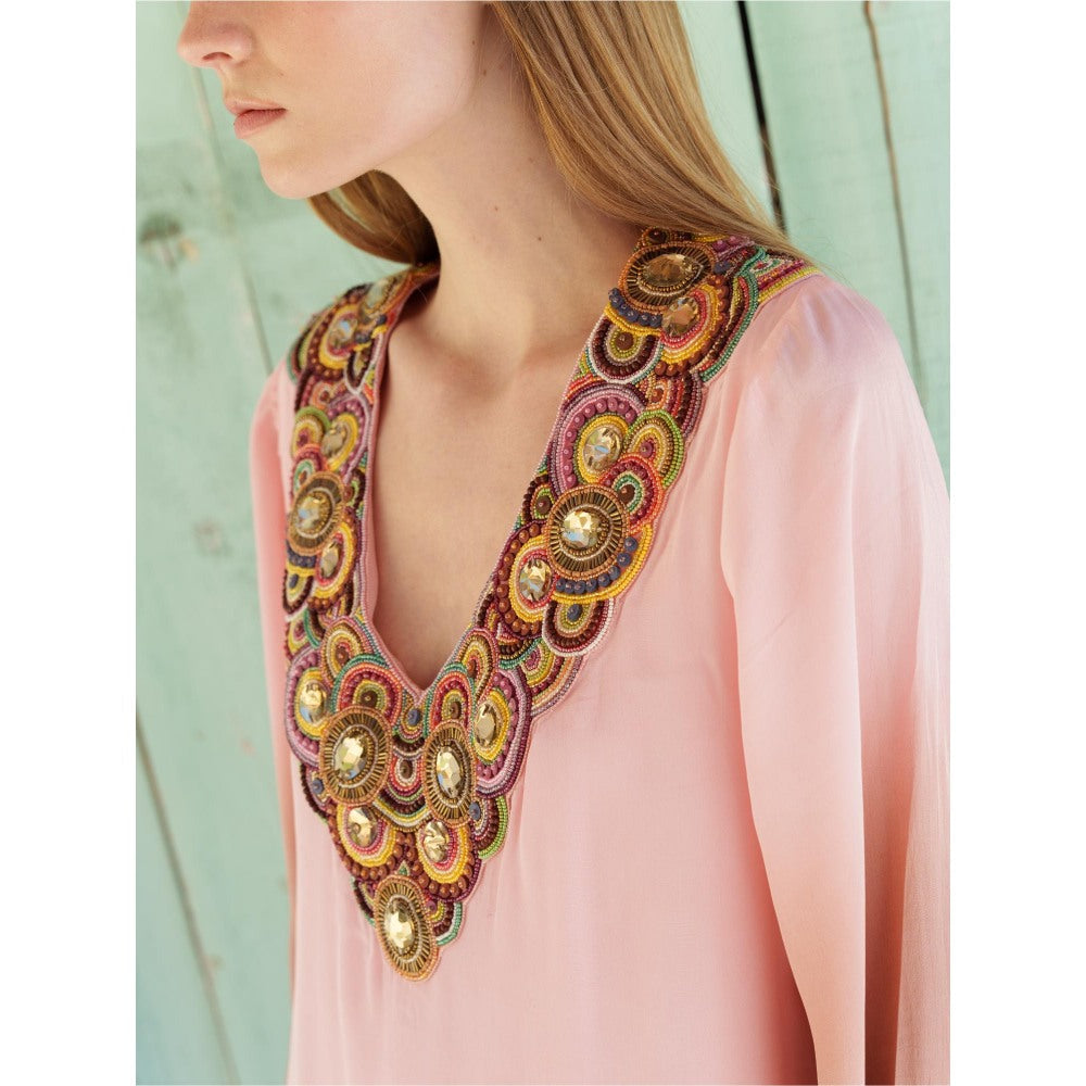 Pinnacle By Shruti Sancheti Nude Ombre-Dyed Embroidered V-Neck Kaftan Maxi Dress