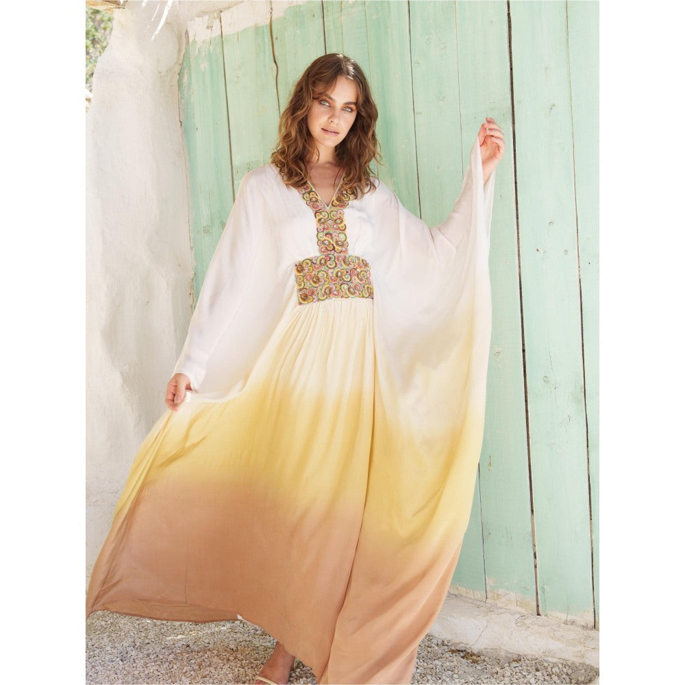 Pinnacle By Shruti Sancheti Multi-Color Embroidered Yoke Ombre Dyed Tiered Kaftan