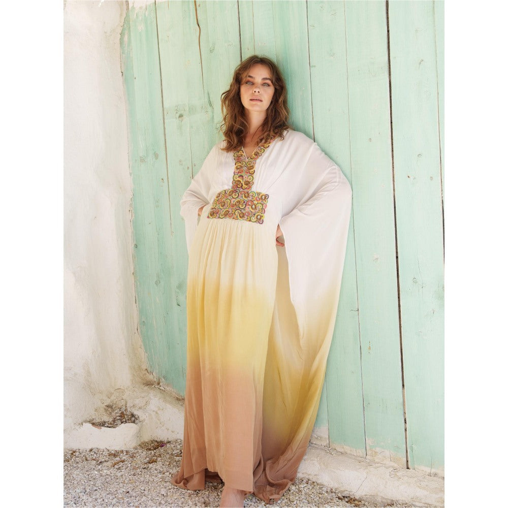 Pinnacle By Shruti Sancheti Multi-Color Embroidered Yoke Ombre Dyed Tiered Kaftan